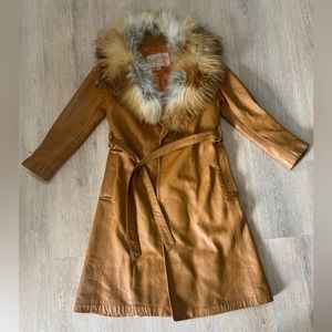 Vintage Robert Meshekoff Camel Color Genuine Leather with Genuine Fur Collar